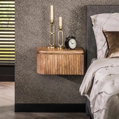 Afbeelding van Hoyz Collection Nachtkastje Wave L+R Afgerond Massief Mango Naturel Set van 2