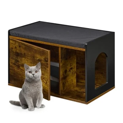 Afbeelding van Relaxdays kattenbak ombouw / kast met zitkussen 45,5 x 75 43 cm kattenkast
