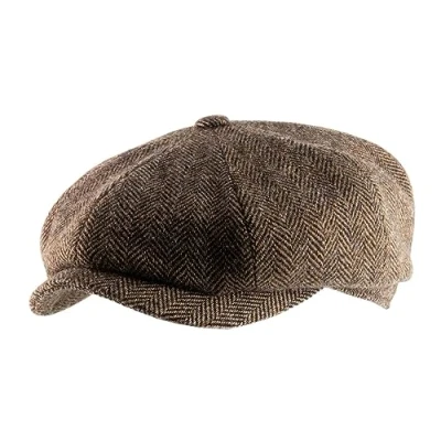 Afbeelding van STETSON Hatteras Burney Leren pet voor heren, platte Gavroche met vizier, voering lente en zomer, Zwart bruin
