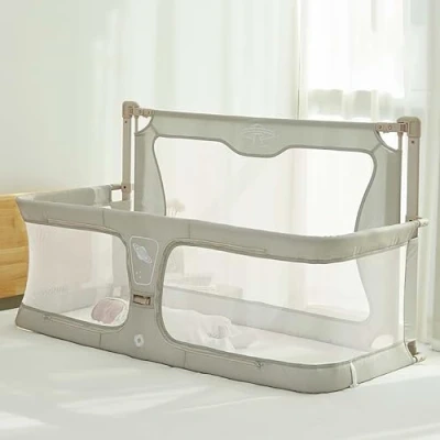 Afbeelding van Babybed, 120 x 50 cm, wiegen, schaalbare babywieg, cododo babybed met muggennet, raam van ademend en zichtbaar mesh, wasbare zachte binnenvoering robuuste aluminiumlegering (kleur: