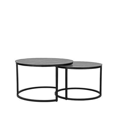 Afbeelding van Grand salontafel metaal antiek grijs set van 2