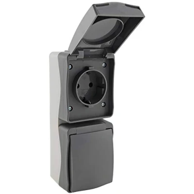 Afbeelding van ChiliTec Dubbel opbouwstopcontact voor vochtige ruimtes met beschermklep IP54 250V verticaal buitenstopcontact