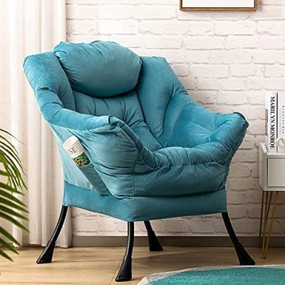 Afbeelding van HollyHOME relaxstoel woonkamer fluwelen fauteuil accentstoel, leesstoel, slaapkamerstoel, Scandinavische stoel van staal, meerblauw