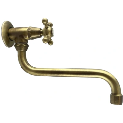 Afbeelding van PB klassieke muur fonteinkraan met sterknop koud water en lange uitloop brons 1208855632