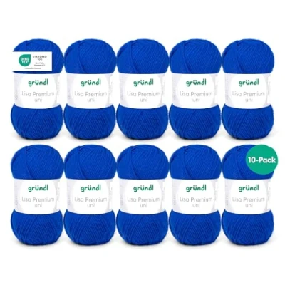 Image de Gründl fil à tricoter et crocheter Lisa Premium Uni (doux semblable la laine, lavable facile d’entretien 100% polyacrylique, 50 g / 133 m), bleu royal