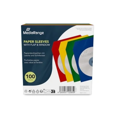 Afbeelding van Papieren CD/DVD hoesjes met venster en insteekflap, 4 kleuren 100 stuks