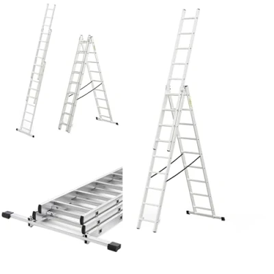 Afbeelding van Drabest Basic Home ladder van aluminium, 3 elementen, x 9 treden, trapladder licht opvouwbare voor thuis, capaciteit 150 kg, 46 246 16 cm