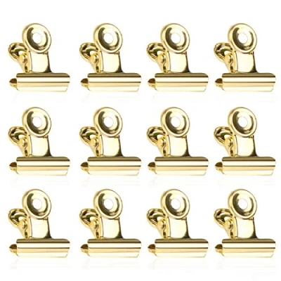 Afbeelding van Kleine Bulldog clips, 50 stuks, 22 mm, metaal, buldog, gouden scharnierclips, bindpapier klemmen voor foto&#039;s, kantoor en keuken thuis (goud)