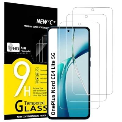 Afbeelding van NEW&#039;C 3 stuks, displaybeschermfolie voor OnePlus Nord CE4 Lite 5G, van gehard glas, 0,33 mm, ultra transparant, zeer robuust