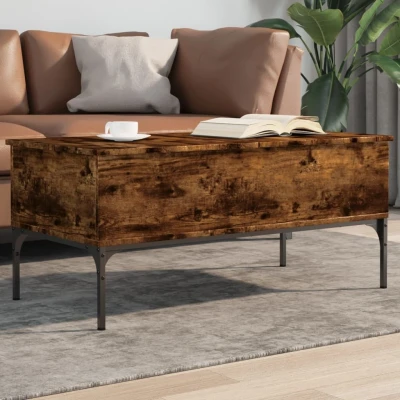 Afbeelding van Salontafel 100x50x45 cm bewerkt hout en metaal gerookt eiken