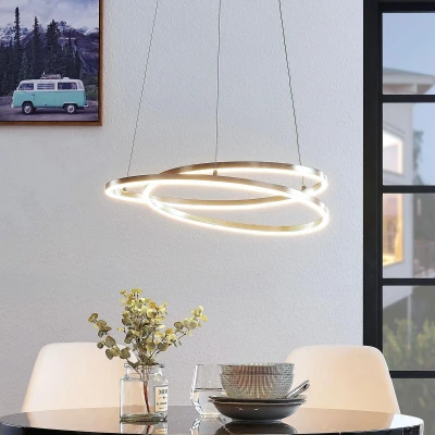Afbeelding van Lindby Hanglampen met dimmer 1licht ijzer, aluminium, kunststof gesatineerd nikkel Inclusief lichtbron