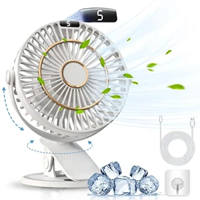 Afbeelding van COZII Oplaadbare clip on ventilator, stille mini USB bureauventilator met 5 snelheden, 720 graden draaibaar, krachtige tafelventilator