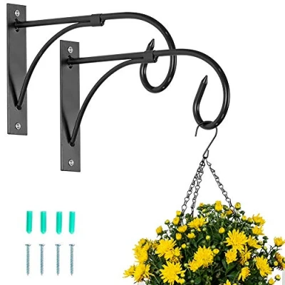 Afbeelding van Nuptio Set van 2 ophanghaken voor planten buiten, zwarte hekhaken hangmanden, metalen haken het ophangen de tuin