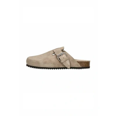 Afbeelding van Sacha Dames Taupe suède clogs met gesp Maat 36