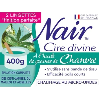 Image de NAIR Cire Divine à l&#039;huile de graines Chanvre dépilatoire sans Bandes, Efficace sur Poils Courts, Chaude pour l&#039;Épilation des Jambes/Aisselles/Maillot, Pot 400g