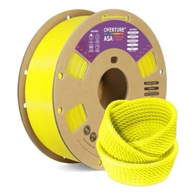 Afbeelding van OVERTURE ASA Premium filament 1,75 mm, spoel 1 kg (2,2 lbs), maatnauwkeurigheid +/ 0,03 voor 3D printer (geel)