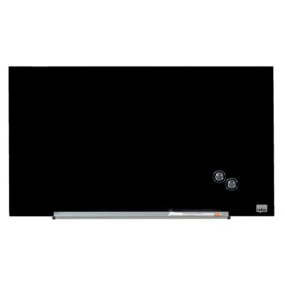 Afbeelding van Nobo Magneetbord van glas met afneembare penhouder, 680 x 380 mm, InvisaMount montagesysteem, Pro print, zwart, 1905179