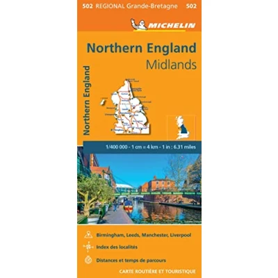 Afbeelding van Michelin 502 Noord Engeland Midlands Wegenkaart Kleurloos Reisboeken &amp; Kaarten