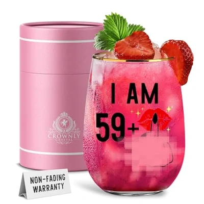 Afbeelding van CROWNLY CRYSTAL® cadeau 60 jaar vrouw wijnglas gepersonaliseerd decoratie 60e verjaardag grootmoeder pensioen grappig moeder origineel