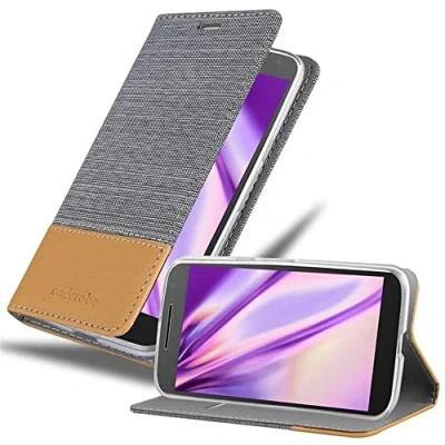 Afbeelding van Cadorabo Hoesje geschikt voor Motorola MOTO G4 / PLUS in LICHTGRIJS BRUIN Beschermhoes met magnetische sluiting, standfunctie en kaartvakje Book Case Cover Etui