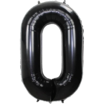 Afbeelding van Folie Ballon Cijfer 0 Jaar Zwart 36Cm Verjaardag Folieballon Met Rietje