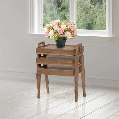 Afbeelding van Swiss Homes Bijzettafel 3 Delig Set Luxe Tafels MDF Bruin / Hout