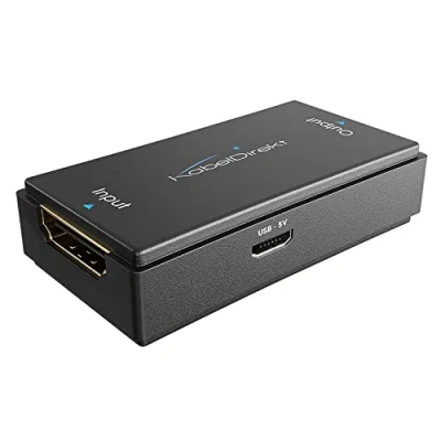 Afbeelding van KabelDirekt Actieve repeater/HDMI 2.0 signaalversterker (UHD 4K/60Hz, HDR, YUV 4:4:4, bereik max. 50m, HDCP 2.2, stopcontact, zwart)