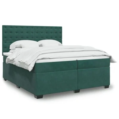 Image de vidaXL Sommier à lattes de lit et matelas Vert foncé 200x200cm Velours