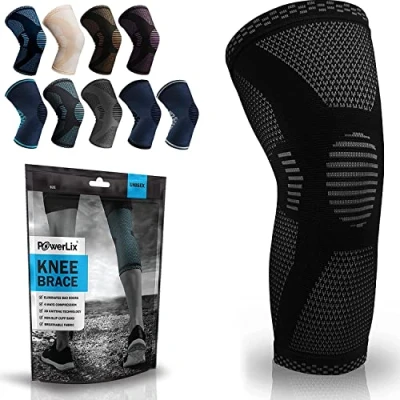 Afbeelding van POWERLIX Kniebrace voor dames en heren, compressieondersteuning artritis, gewrichtspijn, gewrichtsblessures, peesontsteking, hardlopen, squats, sport, zwart, XXL