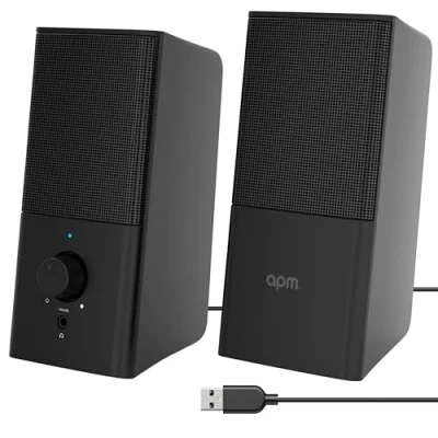 Afbeelding van APM Luidsprekers, bekabeld, USB 2.0, duo, pc luidspreker, helder en hoogwaardig geluid, zelfvoorzienend via kabel, instelbaar volume, 8 W RMS uitgang, compact formaat, zwart, 571072