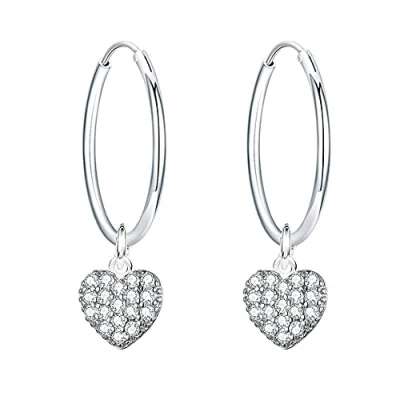 Afbeelding van Epoch World oorbellen van 925 sterling zilver, kleine creolen, hart, zilverkleurig, diameter 14 mm, voor dames en meisjes