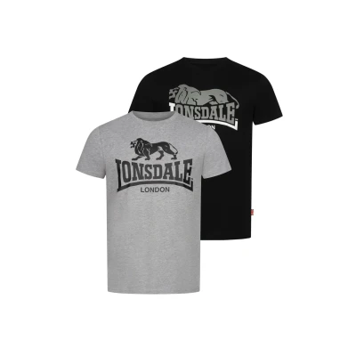 Afbeelding van Lonsdale Normale Passform Doppelpack Loscoe Tshirt print, Heren, Maat: 5XL, Marl grey black