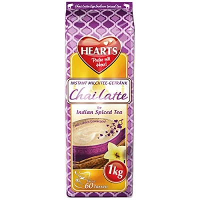 Afbeelding van Hearts Chai Latte Instant melkpoeder, 1 kg, gemakkelijk oplosbaar, 60 kopjes, te genieten voor thuis en in de horeca