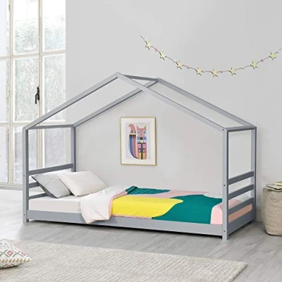 Afbeelding van Kinderbed Vardo grenen huisbed en bedbodem 90x200 grijs
