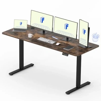 Afbeelding van FLEXISPOT bureau, zittend, staand, 180 x 80 (73 122 cm), elektrisch in hoogte verstelbaar bedieningspaneel met geheugenfuncties, thuiswerkbureau (zwart frame + bruin blad)