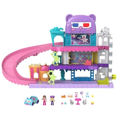 Afbeelding van Polly Pocket Pollyville Multiplex Set met 2 minifiguren, 1 auto, 3 grappige verhalen en 11 accessoires inbegrepen, kinderspeelgoed, vanaf 4 jaar, HPV39