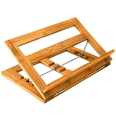 Afbeelding van Relaxdays Bamboe keuken Lutrin H x B D: 22 33 22,5 cm receptenboekhouder, 3 standen, kantelbaar, hout, noten, bladmuziek, natuur