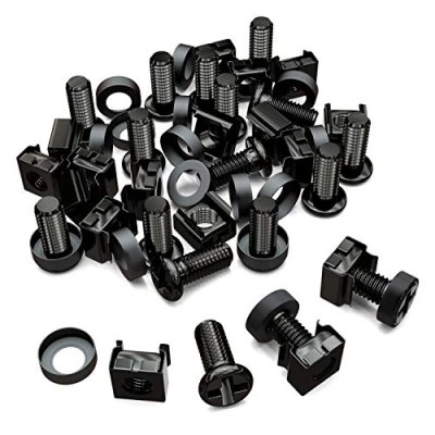 Afbeelding van deleyCON 20 x kooimoeren M6 schroevenset voor netwerkkasten set van stuks patchpanelen rekken behuizing servers 19 inch 10 stalen montageset, zwart