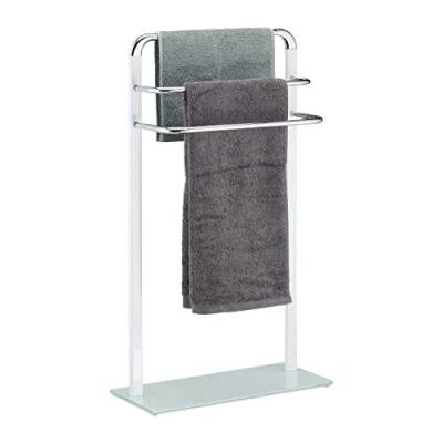 Afbeelding van Relaxdays handdoekenrek melkglas/chroom handdoekhouder 3 roedes handdoekdrager metaal