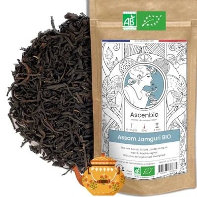 Image de Ascenbio ✿ Thé Noir Assam Jardin Jamguri d&#039;Inde BIO Premium 180g vrac Préparé et conditionné en France Emballage biodégradable