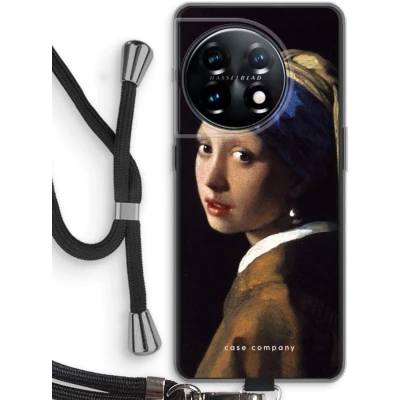 Afbeelding van Case Company® hoesje met Koord geschikt voor OnePlus 11 The Pearl Earring Telefoonhoesje Zwart Bescherming aan alle Kanten en Over de Schermrand