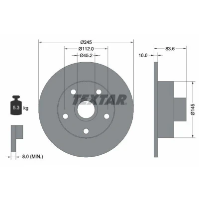 Afbeelding van TEXTAR PRO 92072103 Remschijf 245 10 05/05 112 volledig Gecoat Zonder wielbevestigingsbout, Met wielnaaf AUDI: A4 B5 Avant, Saloon