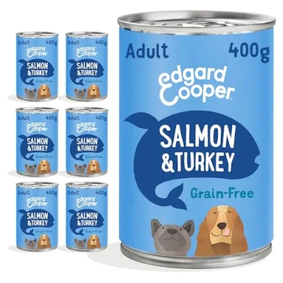 Afbeelding van 6x Edgard &amp; Cooper Blik Vers Vlees Hondenvoer Zalm Kalkoen 400 gr