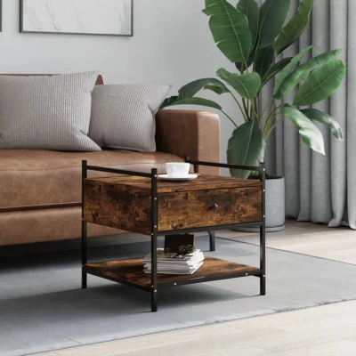Afbeelding van Salontafel 50x50x50 cm bewerkt hout gerookt eikenkleurig