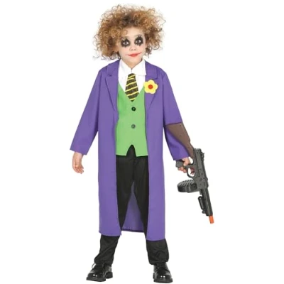 Afbeelding van Luxe paarse horror clown the Joker verkleedkostuum outfit kinderen halloween 122/134