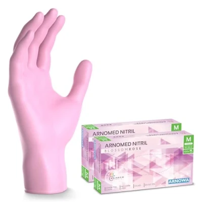 Image de ARNOMED gants jetables rose, nitrile taille M, gant jetable 200 pièces (2 boîtes), en non poudrés &amp; sans latex, cuisine, a usage unique XS, S, L XL