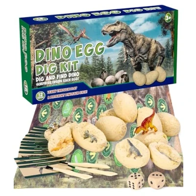 Afbeelding van dinosaurus eieren, opgravingsset, 12 stuks, dinosaurusspeelgoed voor kinderen, Jurassic graaf ontdek kits van 3 tot jaar jongens en meisjes, archeologie dinosaurusspeelgoed,