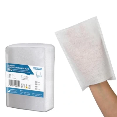Image de 50 ARNOMED Gants de toilette jetables molletonnés, secs pour bébés, enfants &amp; adultes, 60g/m², Gant jetable blancs doux