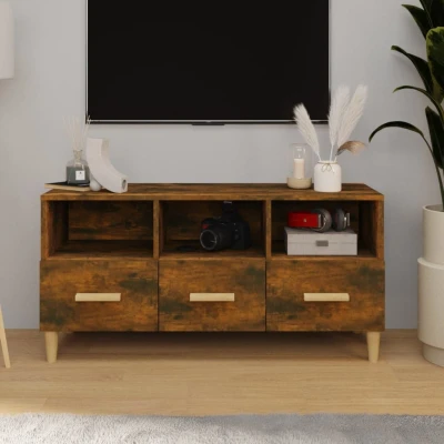 Afbeelding van Tv meubel 102x36x50 cm bewerkt hout gerookt eikenkleurig