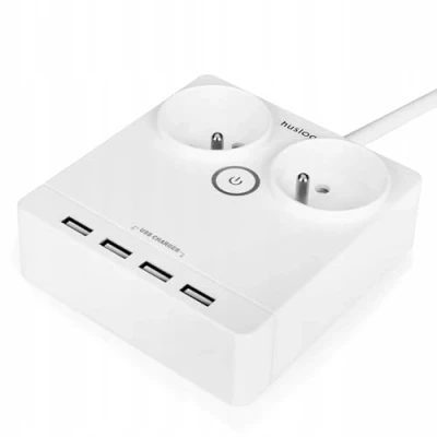 Afbeelding van Huslog Stekkerblok Reisstekker Platte Verlengsnoer met 4 USB Poorten